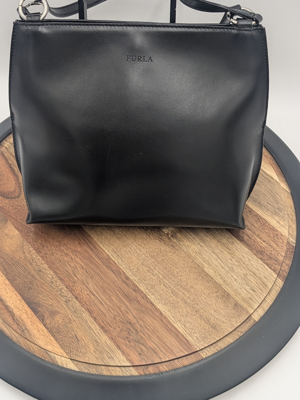 Vintage Furla Black Genuine Leather Shoulder Bag Purse Made In Italy